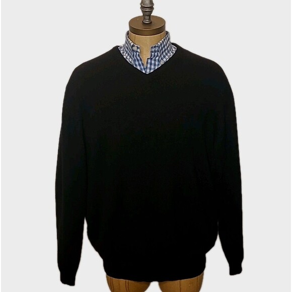 Mark Shale Cashmere Blend Sweater Mens 2XLT Black V-Neck Preppy Dad Sweater - Picture 2 of 13